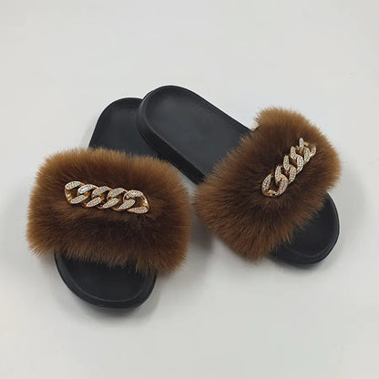 Plush Imitation Fox Fur Flip Flops Fashion Slippers