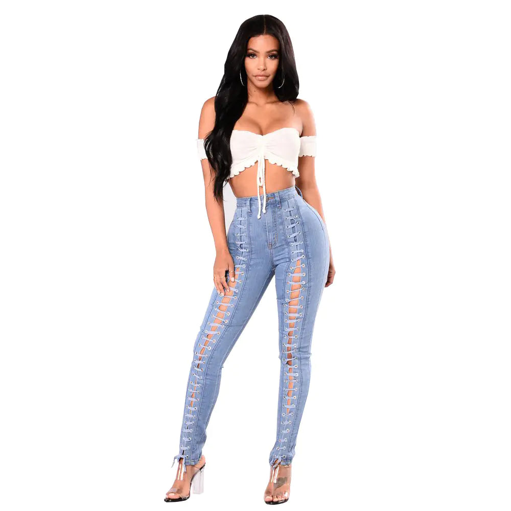 Light Blue Bandage Jeans for Women