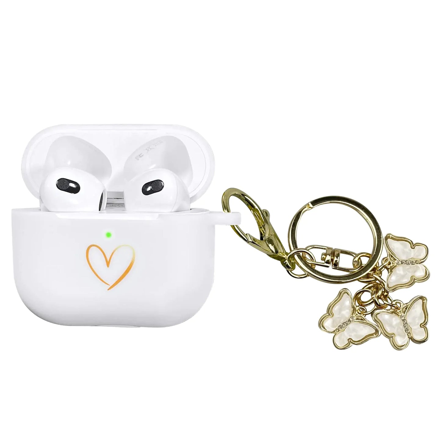 AirPods 3 Case Cover 2021 Soft Silicone Case with Gold Heart Pattern (White)